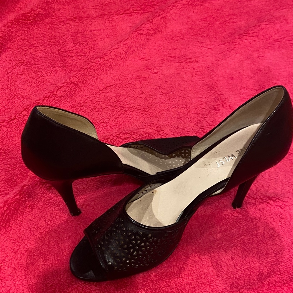 Nine West Black Laser-Cut D'Orsay Peep-Toe Heels